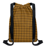 Brown Houndstooth Pattern Print Drawstring Backpack