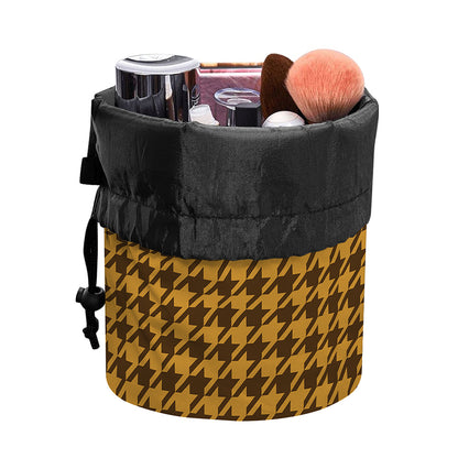 Brown Houndstooth Pattern Print Drawstring Makeup Bag