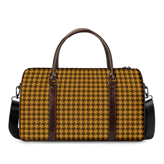 Brown Houndstooth Pattern Print Duffle Bag