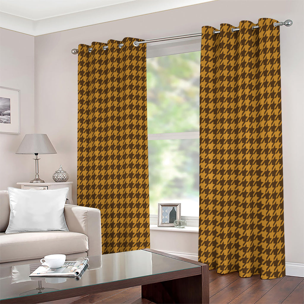 Brown Houndstooth Pattern Print Extra Wide Grommet Curtains