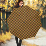 Brown Houndstooth Pattern Print Foldable Umbrella