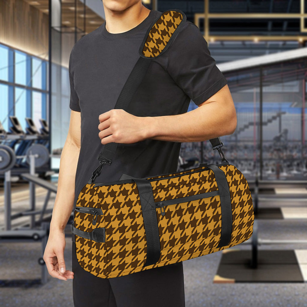 Brown Houndstooth Pattern Print Gym Bag