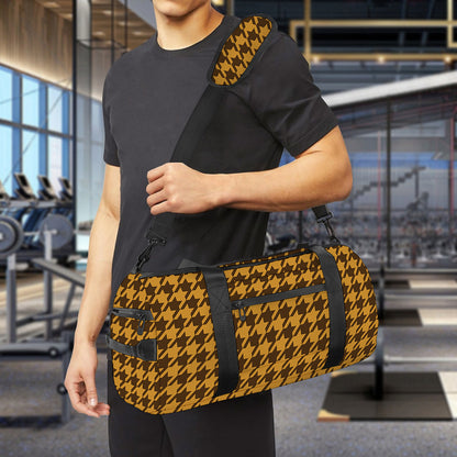 Brown Houndstooth Pattern Print Gym Bag