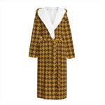 Brown Houndstooth Pattern Print Hooded Bathrobe