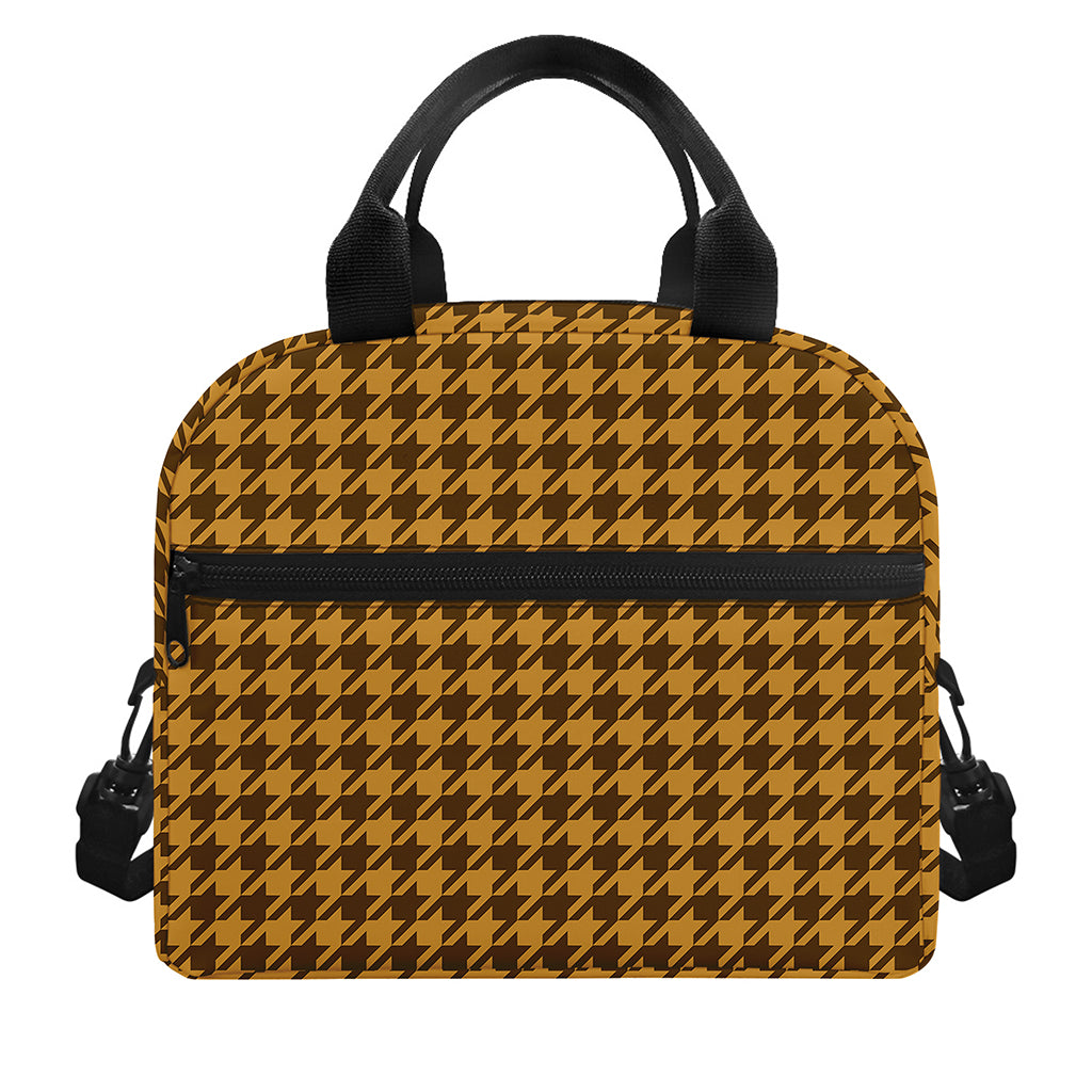 Brown Houndstooth Pattern Print Insulated Lunch Bag