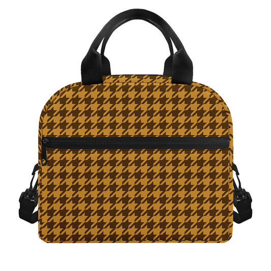 Brown Houndstooth Pattern Print Insulated Lunch Bag