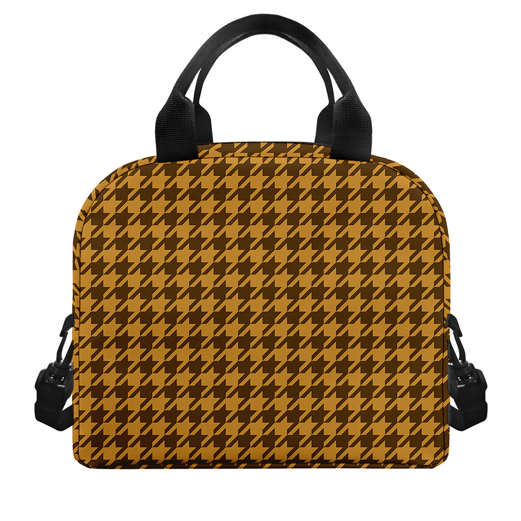 Brown Houndstooth Pattern Print Insulated Lunch Bag