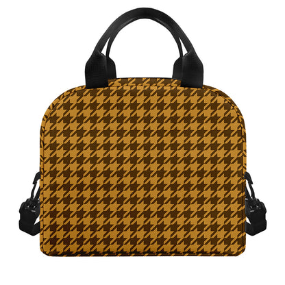 Brown Houndstooth Pattern Print Insulated Lunch Bag