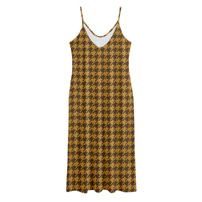 Brown Houndstooth Pattern Print Jersey Midi Cami Dress