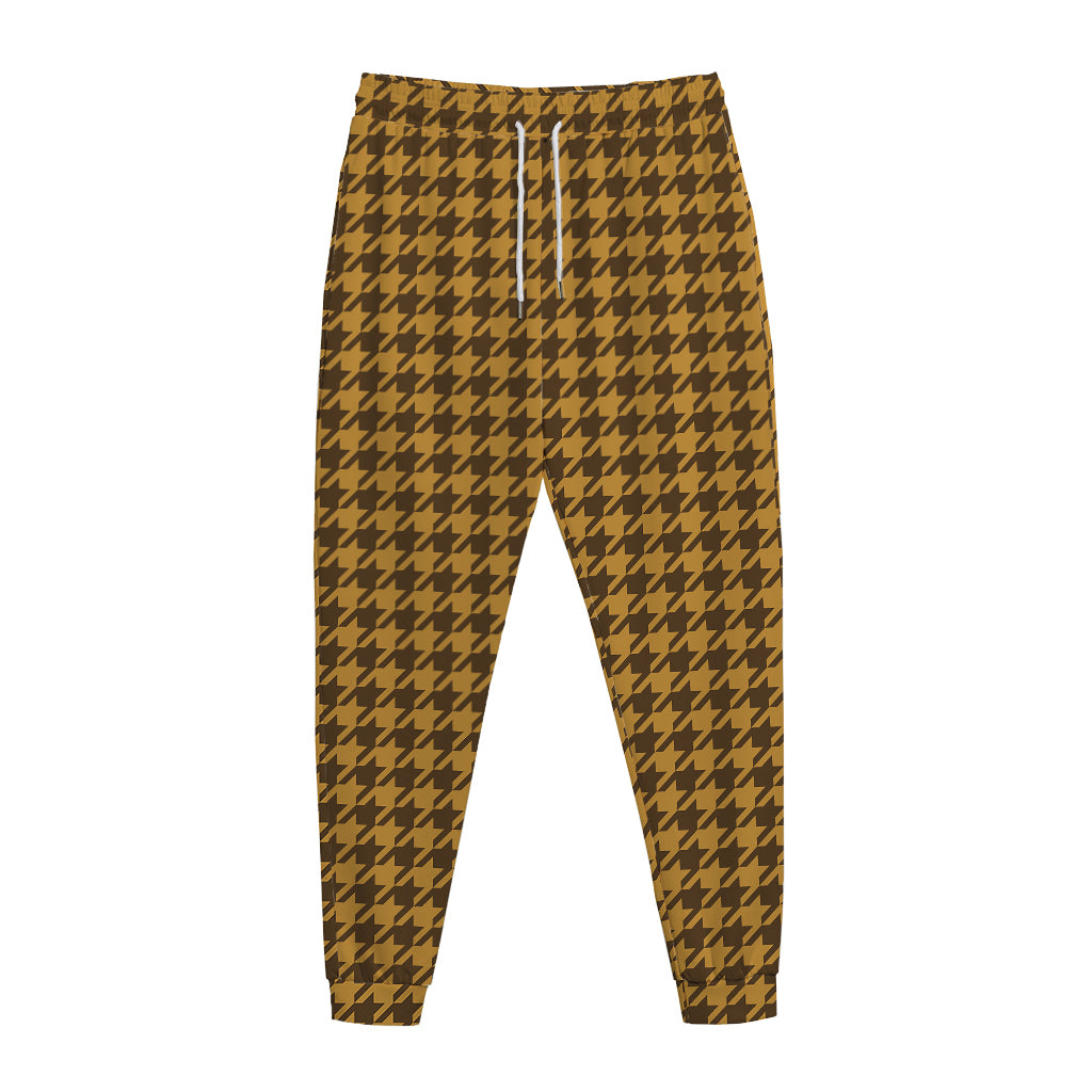 Brown Houndstooth Pattern Print Jogger Pants
