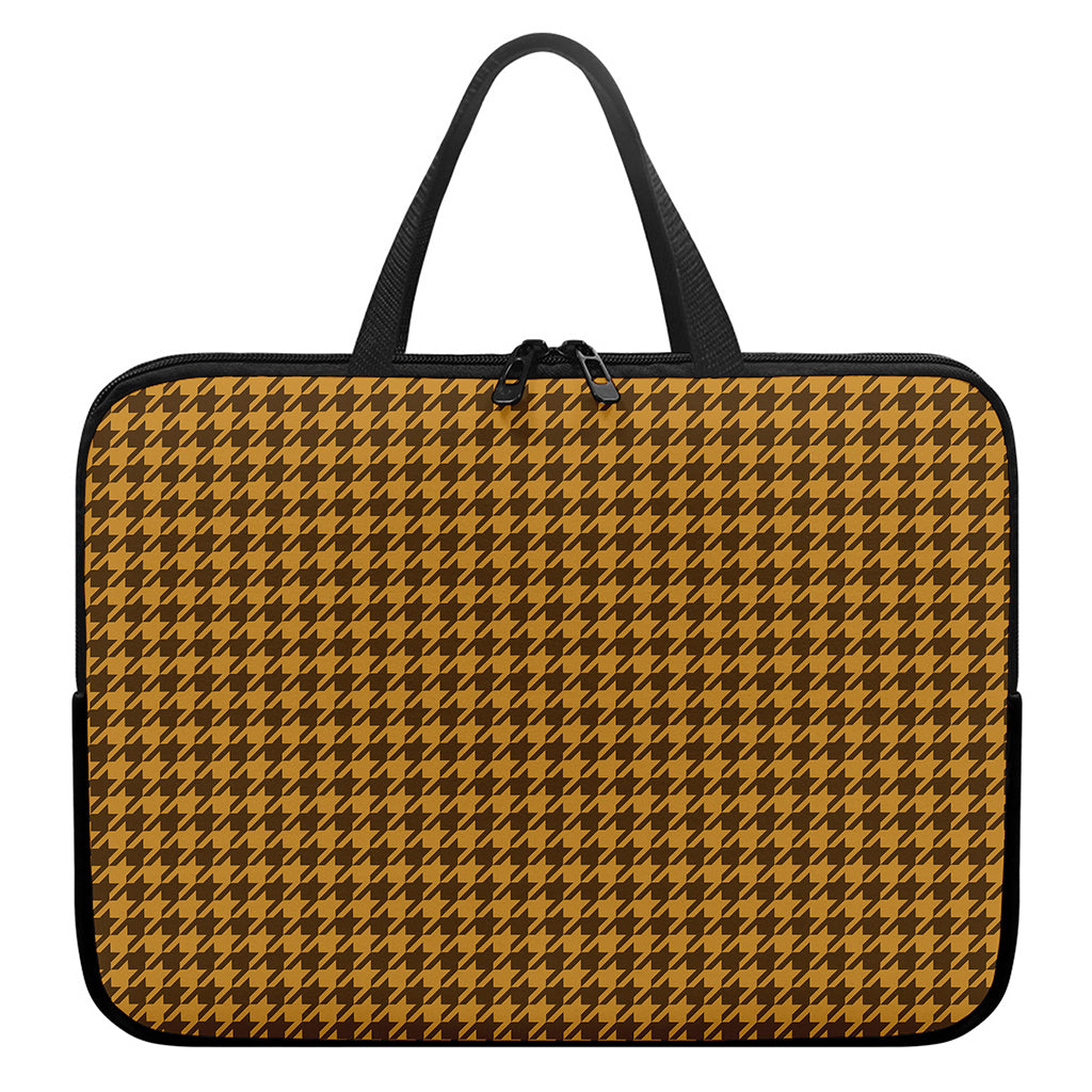 Brown Houndstooth Pattern Print Laptop Sleeve With Handle