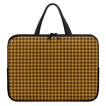 Brown Houndstooth Pattern Print Laptop Sleeve With Handle