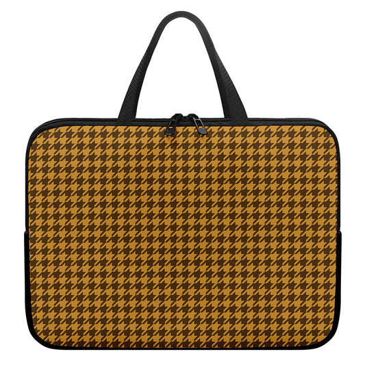 Brown Houndstooth Pattern Print Laptop Sleeve With Handle
