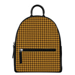Brown Houndstooth Pattern Print Leather Backpack