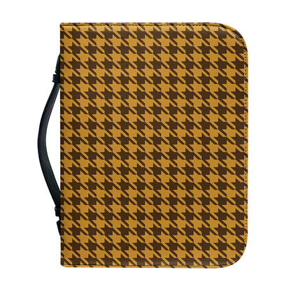 Brown Houndstooth Pattern Print Leather Bible Cover