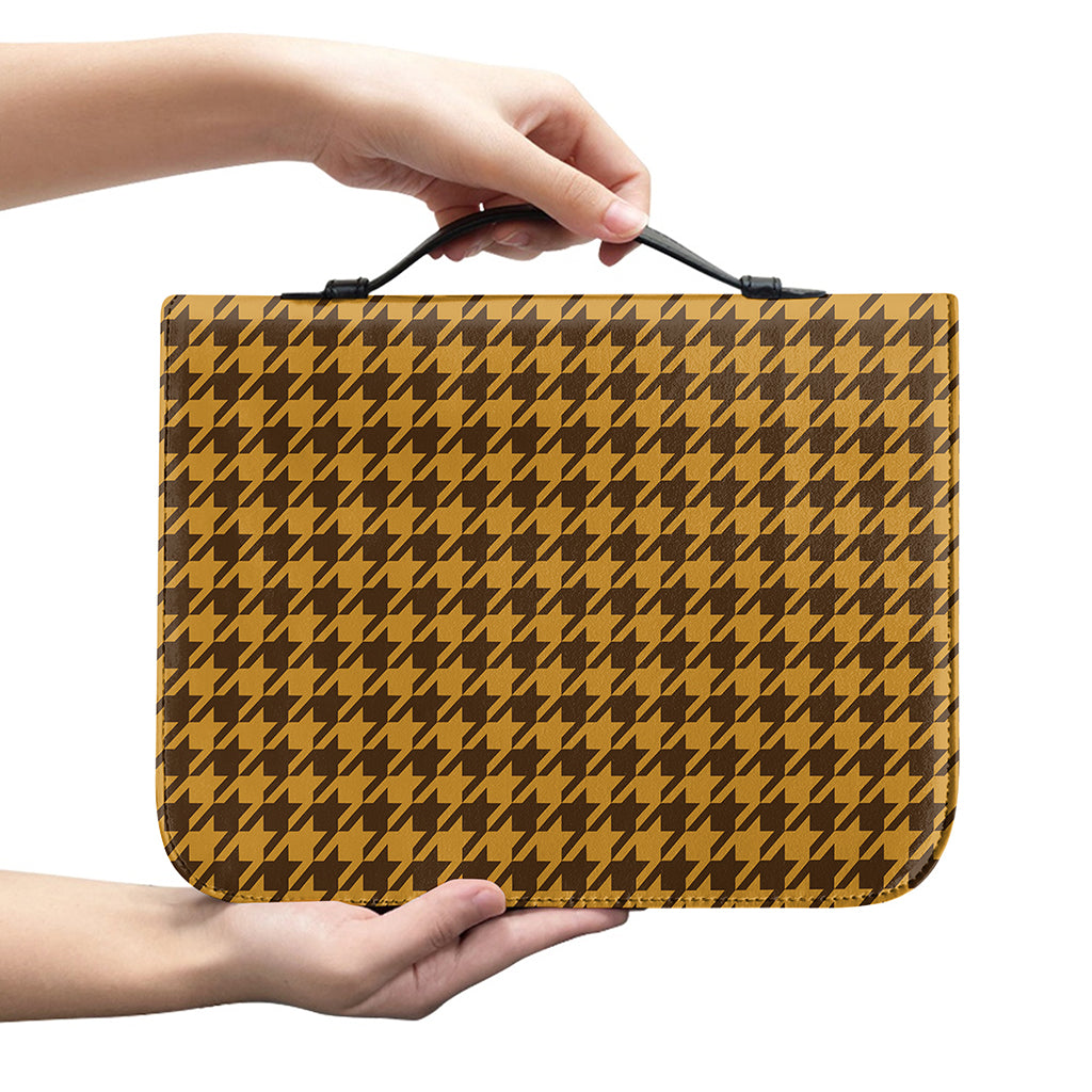 Brown Houndstooth Pattern Print Leather Bible Cover