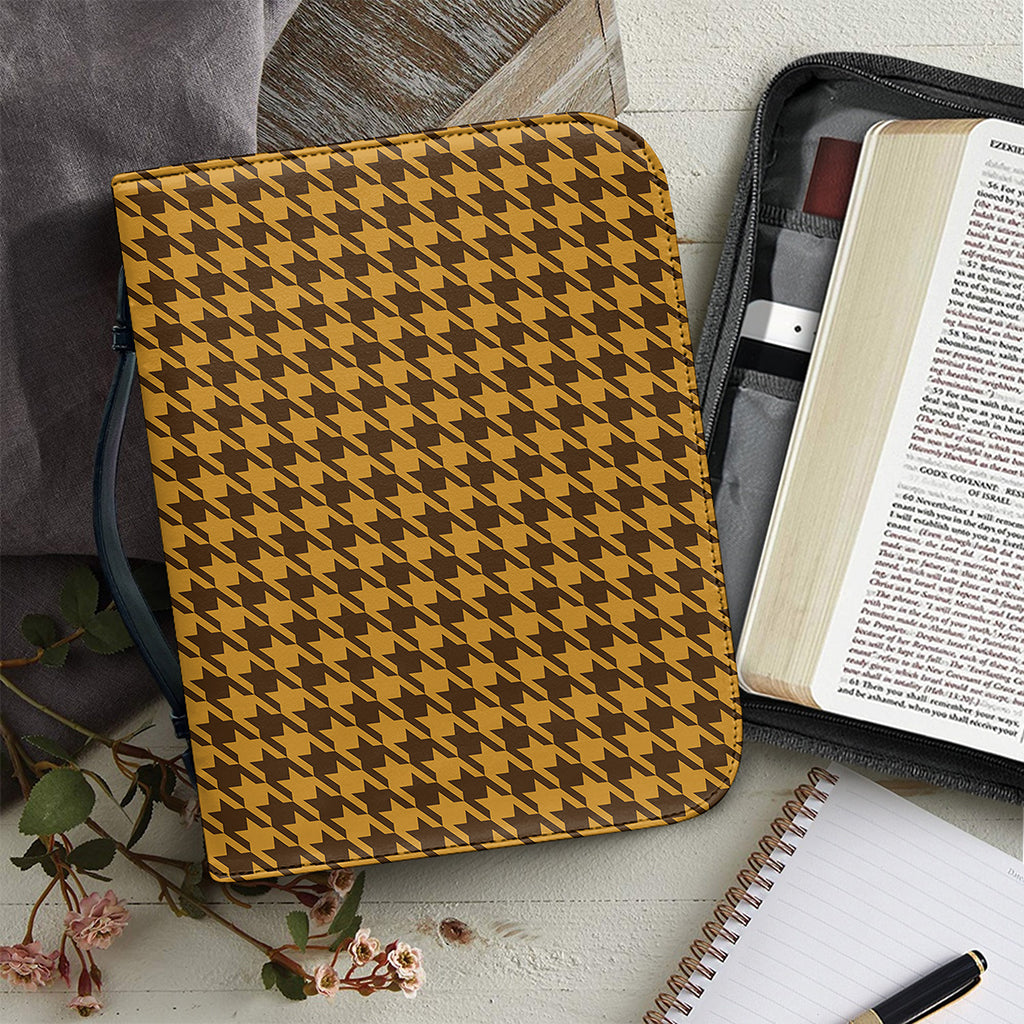 Brown Houndstooth Pattern Print Leather Bible Cover