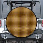 Brown Houndstooth Pattern Print Leather Spare Tire Cover