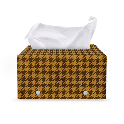 Brown Houndstooth Pattern Print Leather Tissue Box Cover
