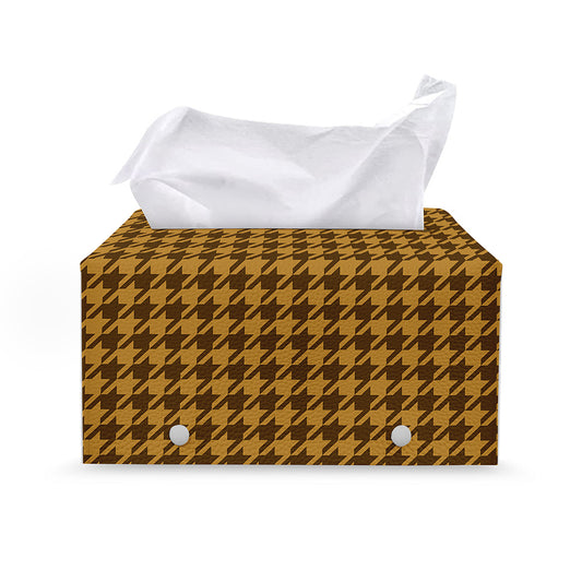 Brown Houndstooth Pattern Print Leather Tissue Box Cover