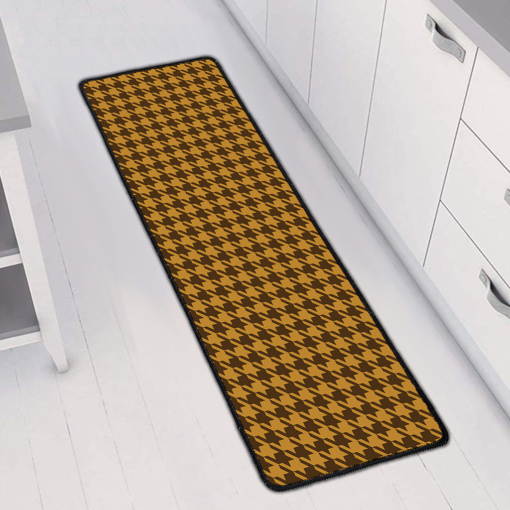 Brown Houndstooth Pattern Print Long Kitchen Mat