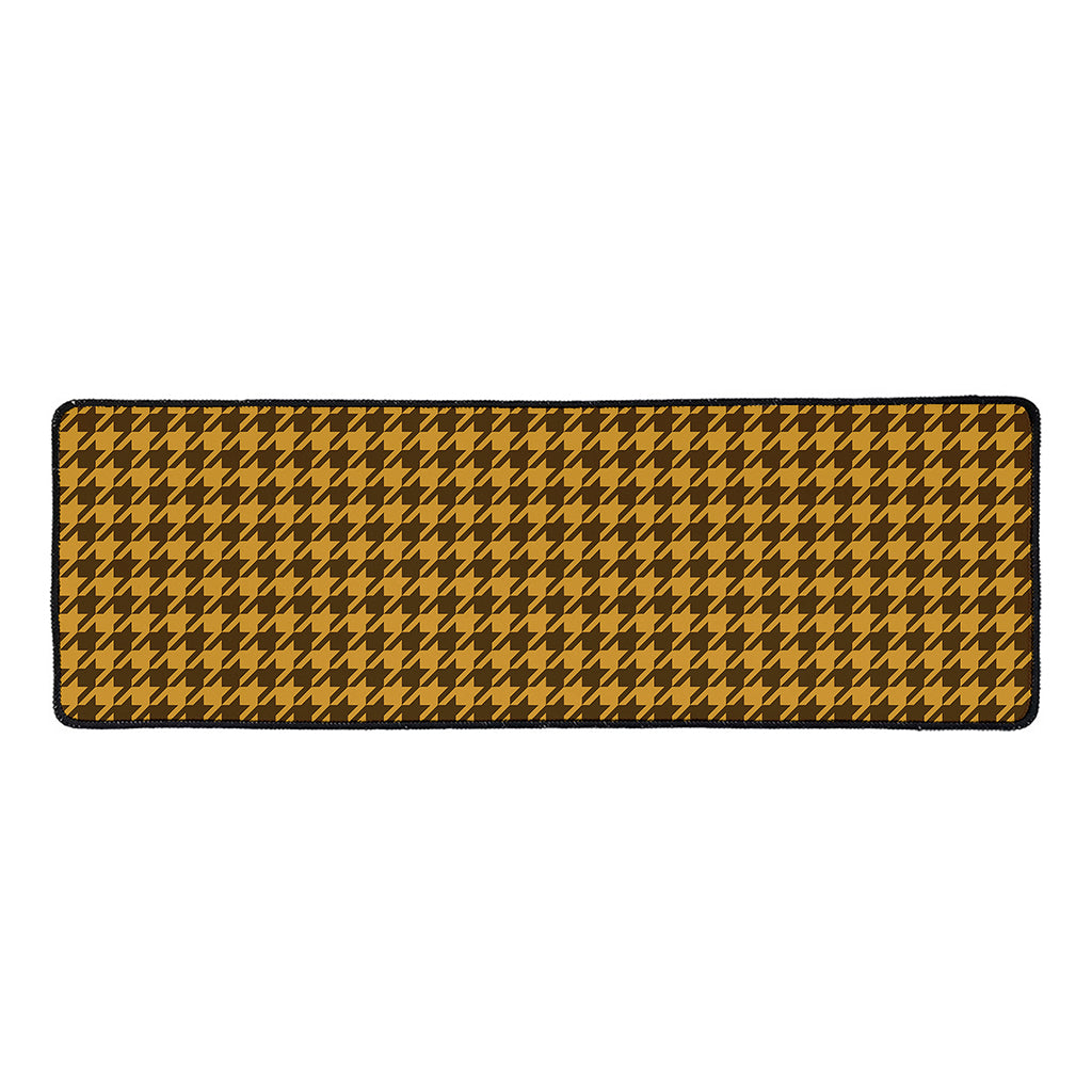 Brown Houndstooth Pattern Print Long Kitchen Mat