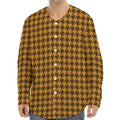 Brown Houndstooth Pattern Print Long Sleeve Baseball Jersey