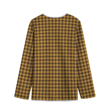Brown Houndstooth Pattern Print Long Sleeve Short Coat
