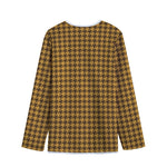Brown Houndstooth Pattern Print Long Sleeve Short Coat