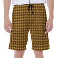 Brown Houndstooth Pattern Print Men's Beach Shorts