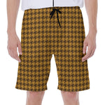 Brown Houndstooth Pattern Print Men's Beach Shorts