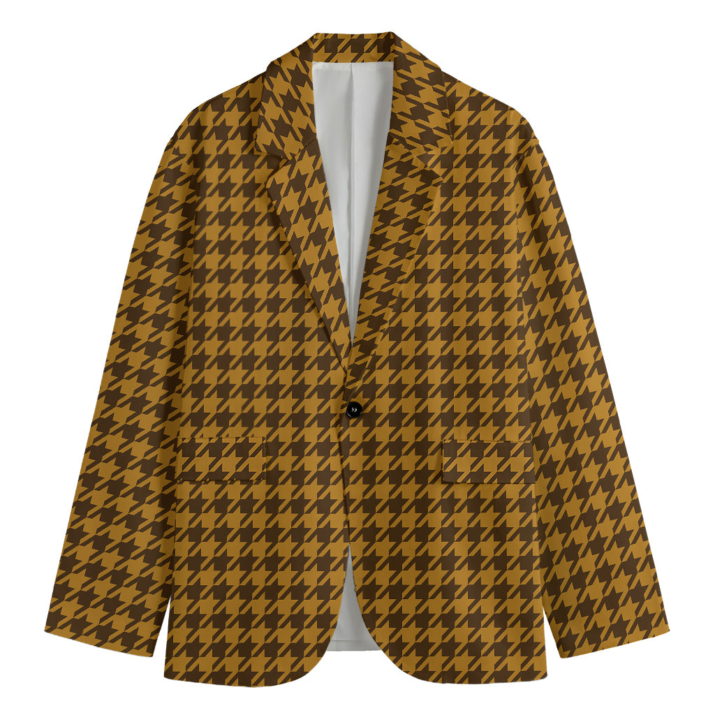 Brown Houndstooth Pattern Print Men's Blazer