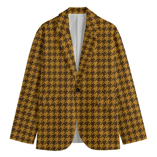 Brown Houndstooth Pattern Print Men's Blazer