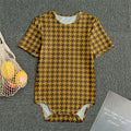 Brown Houndstooth Pattern Print Men's Bodysuit