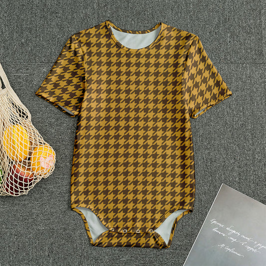 Brown Houndstooth Pattern Print Men's Bodysuit