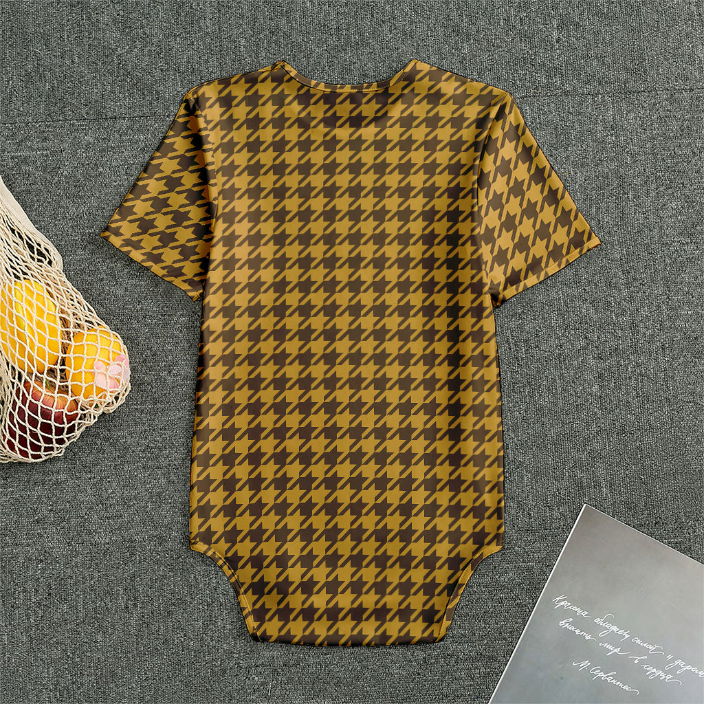 Brown Houndstooth Pattern Print Men's Bodysuit