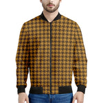 Brown Houndstooth Pattern Print Men's Bomber Jacket