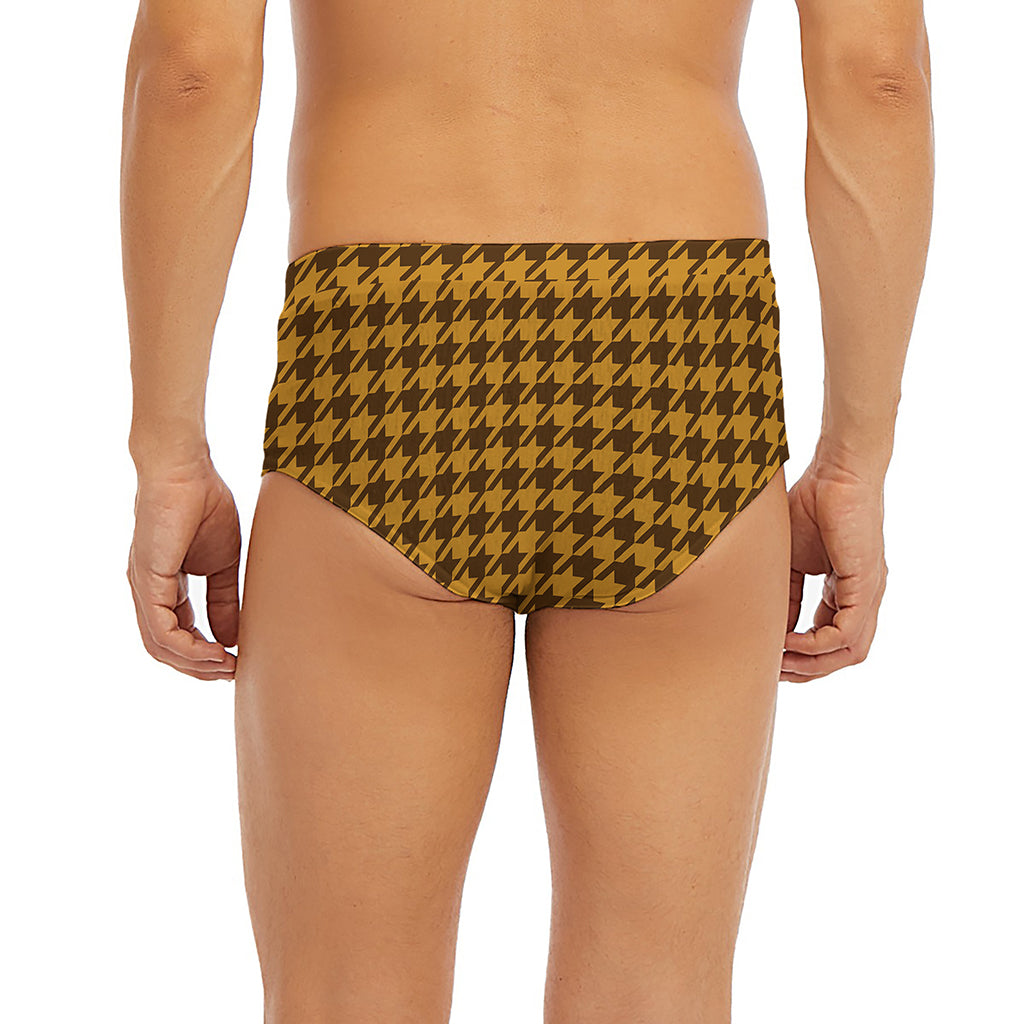 Brown Houndstooth Pattern Print Men's Briefs