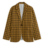 Brown Houndstooth Pattern Print Men's Cotton Blazer