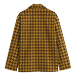 Brown Houndstooth Pattern Print Men's Cotton Blazer