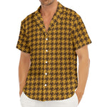 Brown Houndstooth Pattern Print Men's Deep V-Neck Shirt