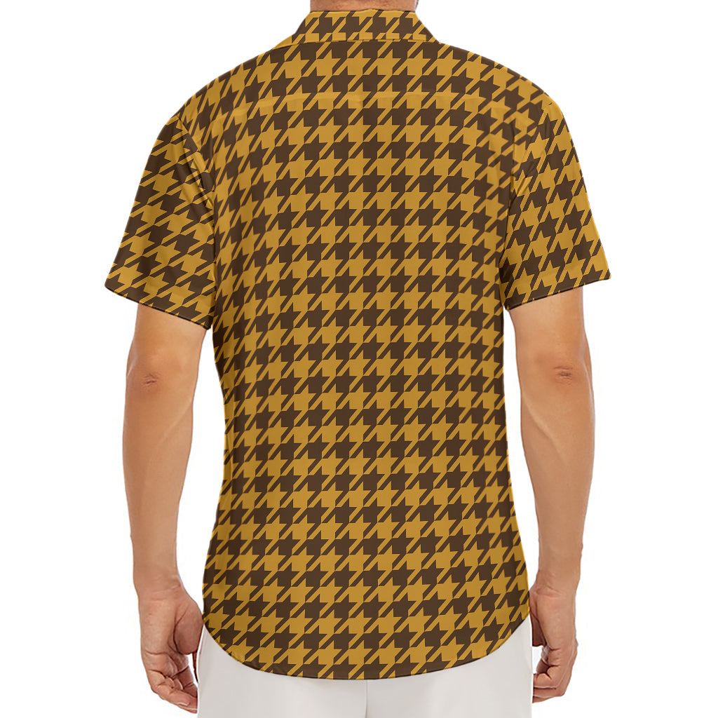 Brown Houndstooth Pattern Print Men's Deep V-Neck Shirt
