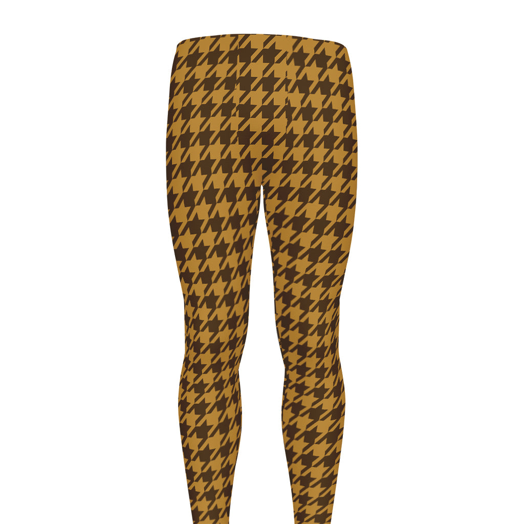 Brown Houndstooth Pattern Print Men's leggings