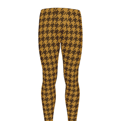Brown Houndstooth Pattern Print Men's leggings