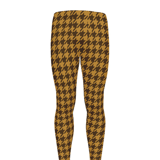 Brown Houndstooth Pattern Print Men's leggings