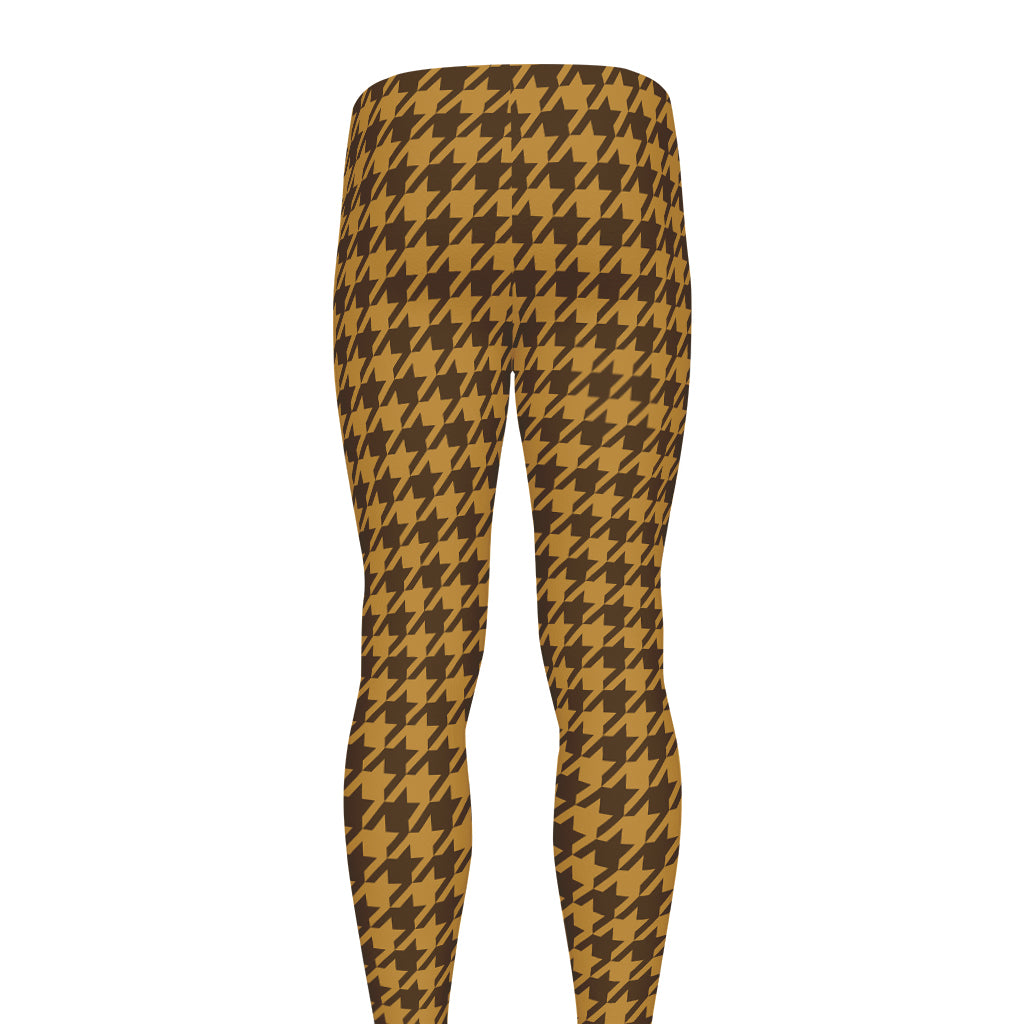 Brown Houndstooth Pattern Print Men's leggings