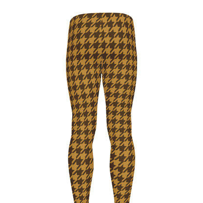 Brown Houndstooth Pattern Print Men's leggings