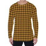 Brown Houndstooth Pattern Print Men's Long Sleeve T-Shirt