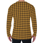 Brown Houndstooth Pattern Print Men's Long Sleeve T-Shirt
