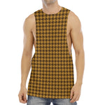 Brown Houndstooth Pattern Print Men's Muscle Tank Top